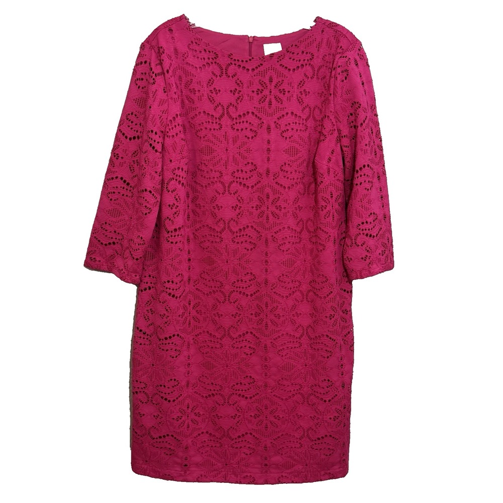 Chicos 3/4 Sleeve Lace Dress Womens Size 1 Pink Lined‎ Back Zipper Medium